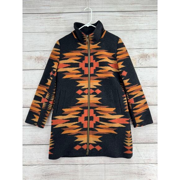 Pendleton Walker Southwest Print Full Zip Wool Coat Womens XS Black Brown Orange - Picture 1 of 13